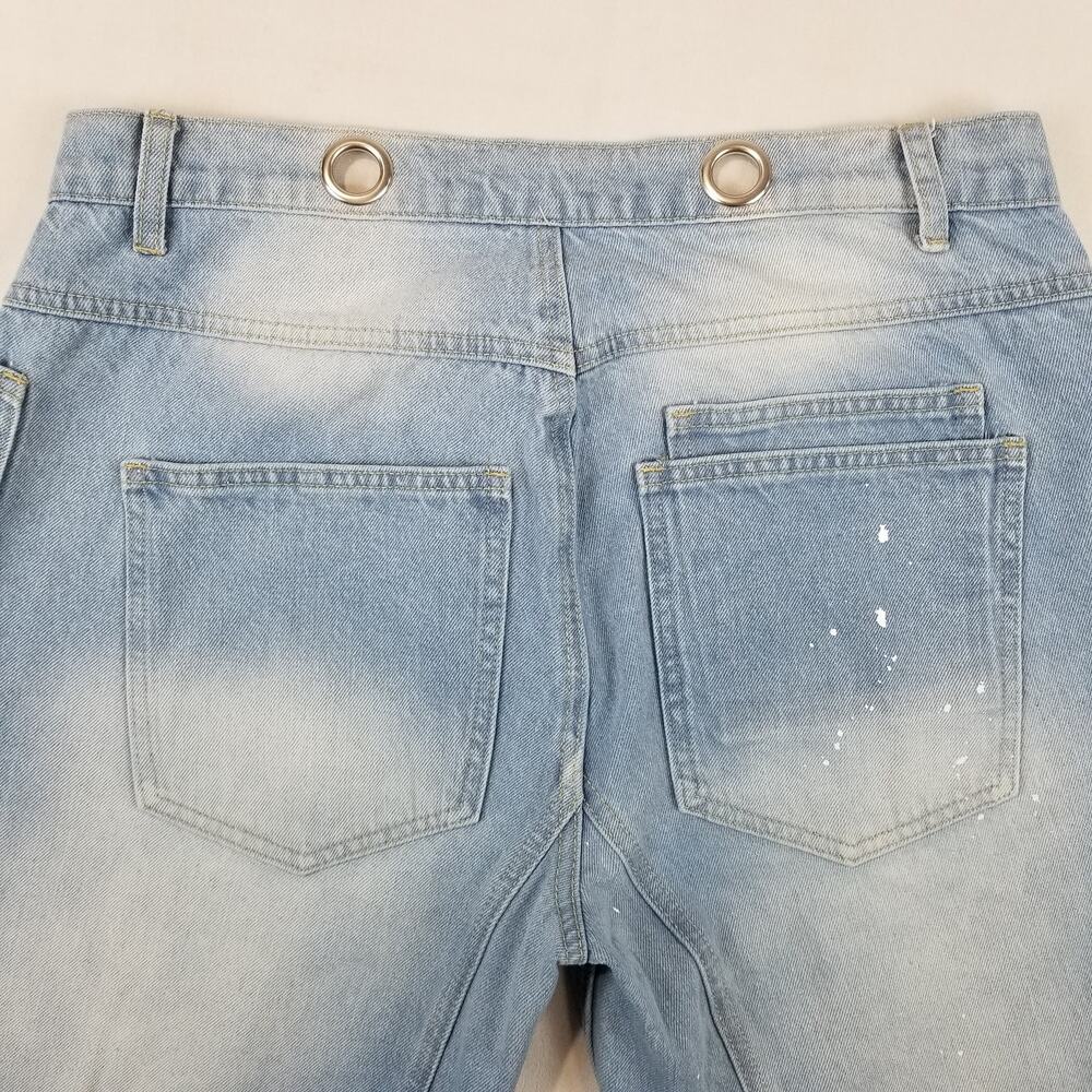 Flamingals Jeans Womens XL Moxie Barrel Low Slung Paint Splatter Grommet Tie - Picture 5 of 12